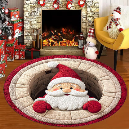 VIKAMA Christmas-themed Round Rug Stain-resistant and Durable Bedside Mat for Bedroom Living Room Sofa Rug Home Decor