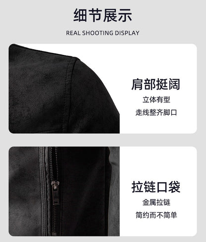 Spring Autumn Retro Leather Jackets Casual Men's Wear Tie Dyed Washed Matte Process Casual Outerwear Fashion Motorcycle Leather