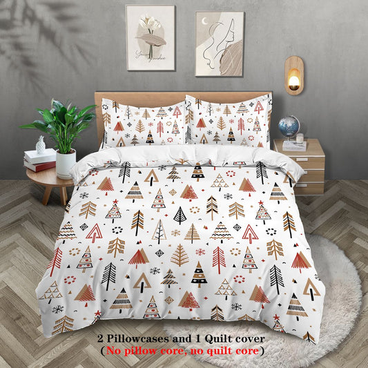 3-piece Christmas themed Christmas tree pattern print (1 duvet cover+2 pillowcases, no core) comfortable bedding set