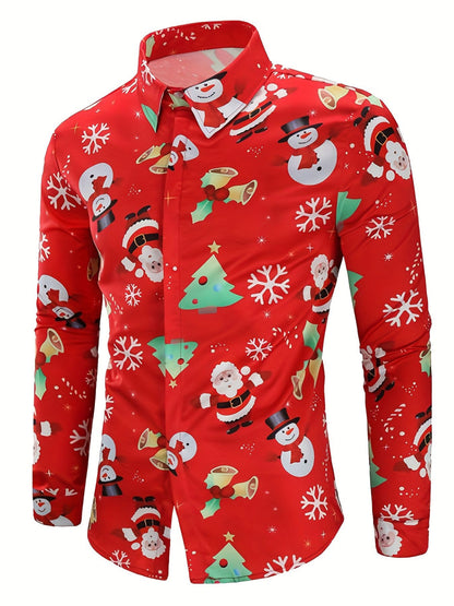 Christmas Theme Men's Gift Elk Graphic Printed Formal Shirts Christmas Graphics Long Sleeve Shirt Fashion Men's Shirts For Men