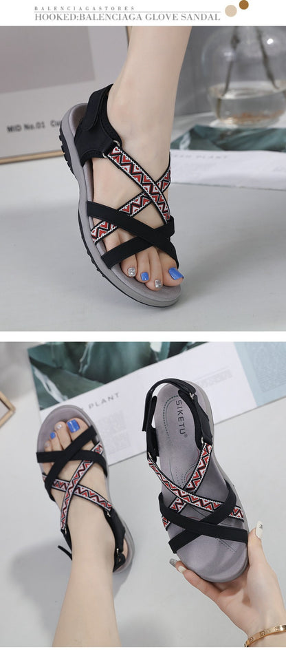 Comfortable Wear-Resistant Flat Shoes New Versatile Fashionable Women's Light And Comfortable Sandals Breathable Ethnic Style