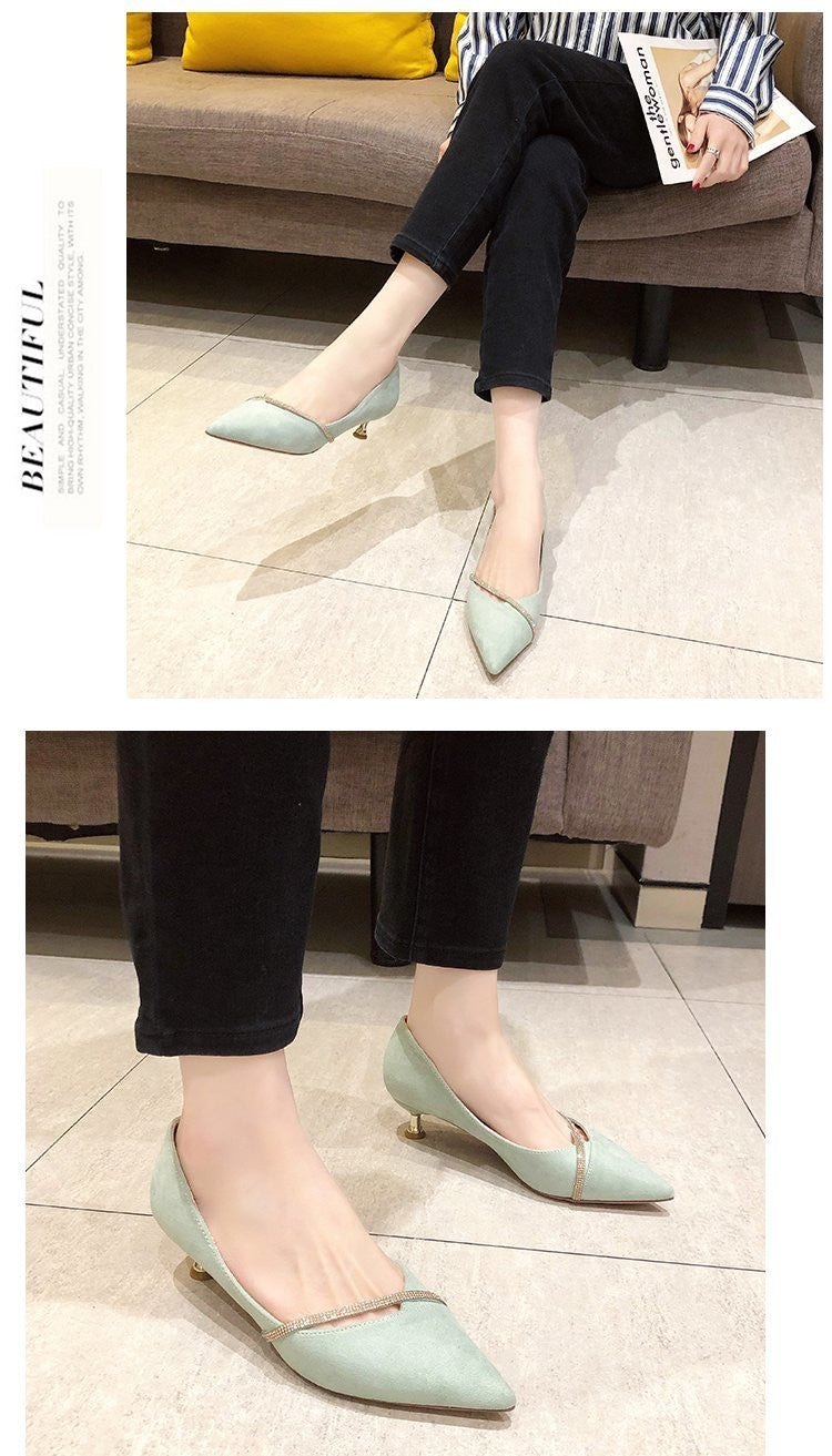 Four Seasons Women's Suede High Heels 2024 New Pointed Stiletto Fashion Sexy Black Wedding Shoes Office Lady Shoes