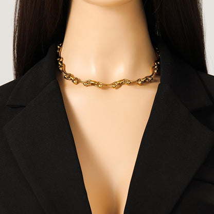 GANEMLY 316L Aço Inoxidável Metal Dourado Cor Contas Corrente Colar Pulseira Conjunto Para Mulheres Correntes Modernas Joias À Prova D'água Novo