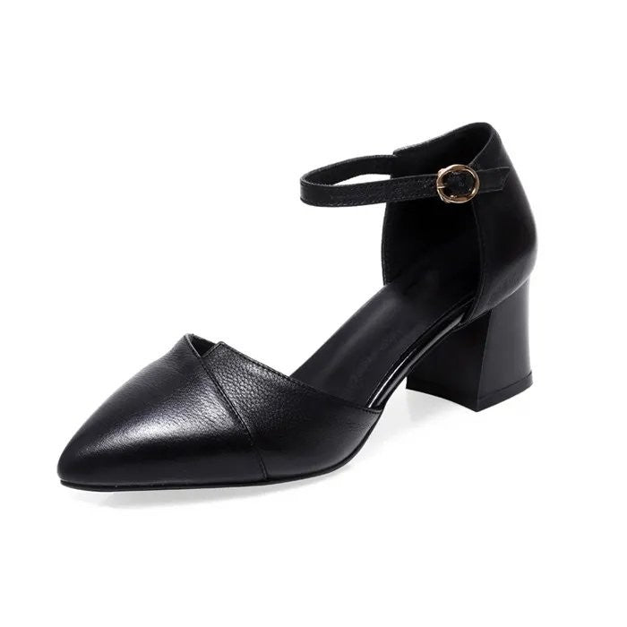Sandália Feminina Elegante Bege Bico Fino Salto Médio Tira Fina Transpassada Fivela Sapatos de Escritório Diários