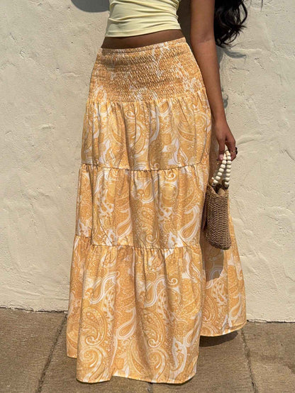 Vacation Style Stretchy Waist Long Maxi Skirt - Flowy Beach Skirt with Elastic Waistband