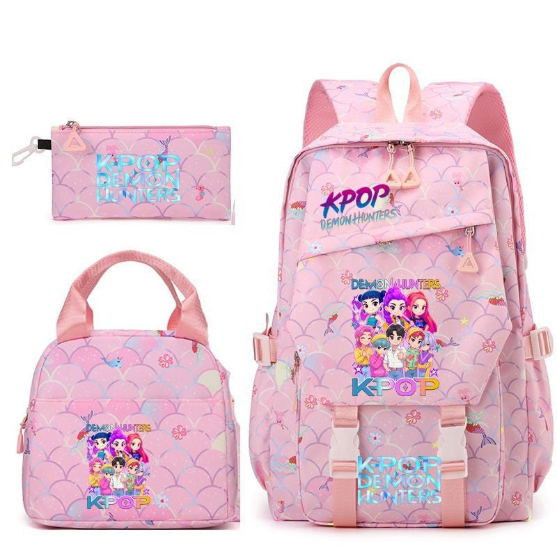 3pçs Mochilas K-pop Demon Hunters Desenho Animado Anime Escolar com Lancheira Mochilas Infantis Impermeáveis Presentes para Aluno