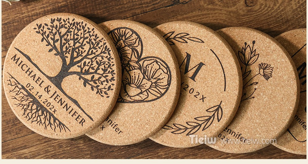 30pcs Personalized Cork Coasters-Tieiw Design-Wedding Favor for Guests Party Bridal Shower Corporate Engraved Coaster Gifts Bulk