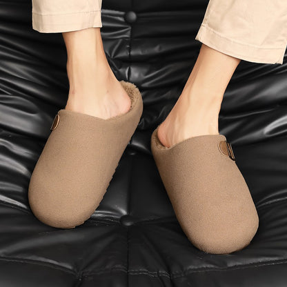 2025 New Unisex Winter Home Slippers Fashion Buckle Design Warm Fleece Lined Non - Slip Indoor Comfort Slippers New Arrival