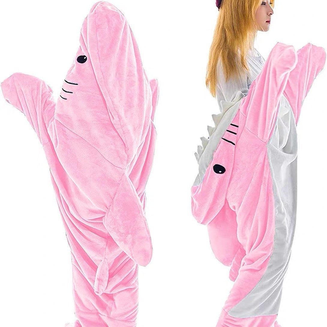 Shark Sleeping Bag Shawl Hooded Flannel Blanket Homewear Clothes Cartoon Pajamas Office Nap Animal Jumpsuit  For Children Adult