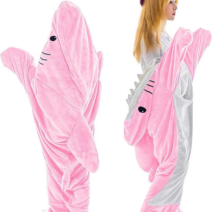Shark Sleeping Bag Shawl Hooded Flannel Blanket Homewear Clothes Cartoon Pajamas Office Nap Animal Jumpsuit  For Children Adult