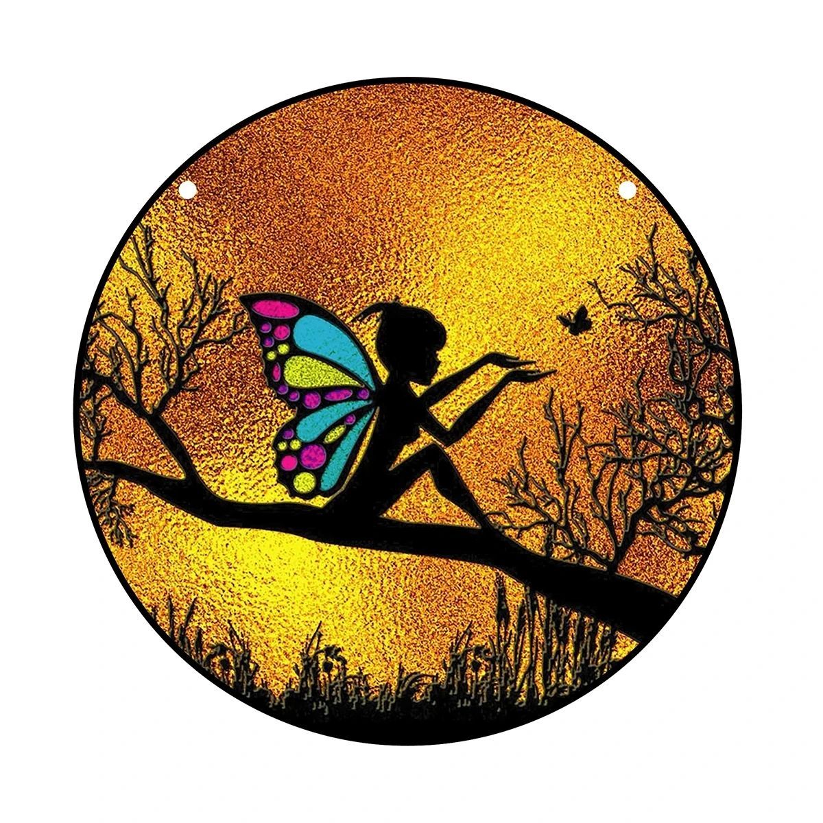 Starry Night Sky Round Acrylic Painted Home Living Room Window Wall Hanging Craft Party Car Pendant Retro Decoration Accessory