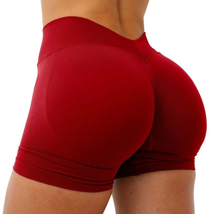Women Seamless Yoga Shorts Fitness Scrunch Butt Gym Shorts Booty Running Training V Waist Sports Shorts Workout Short Leggings