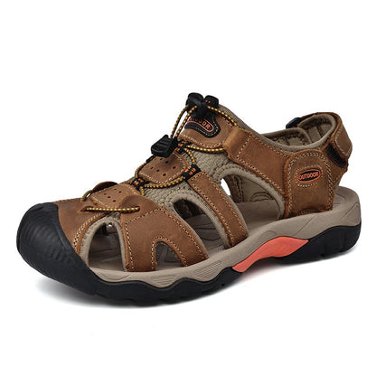 Summer Men's Sandals Classic Genuine Leather Sandals Fashion Outdoor Hiking Shoes Light  Breathable Non-slip Sneakers 38-48