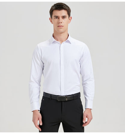 Men's Formal Long Sleeve Dressy Shirt Covered Buttons Front Placket Fits Comfortably French Cuffs Shirts Random Metal Cufflinks