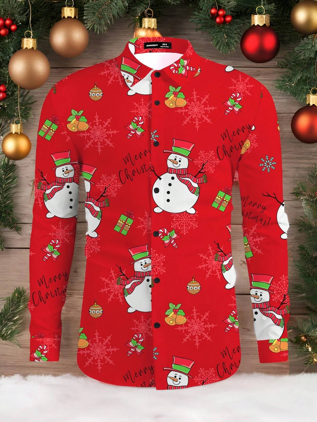 Christmas Festival Theme Men's 3D Prints Red Formal Shirts Christmas Santa Claus Graphic Long Sleeved Shirt Fashion Men's Shirts