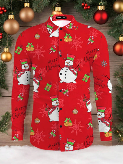 Christmas Festival Theme Men's 3D Prints Red Formal Shirts Christmas Santa Claus Graphic Long Sleeved Shirt Fashion Men's Shirts