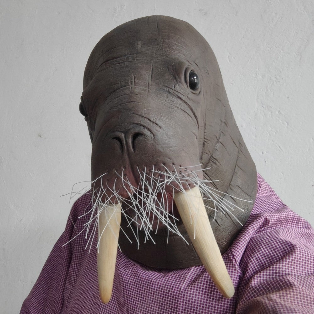 Realistic Walrus Latex Full Head Mask Adult Role Play Sea Creature Head Cover Animal Mask Halloween Cosplay Party Costume Props