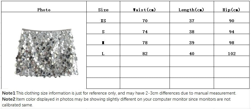 Silver Sequin Skirt Woman High Waist Mini Skirt Woman Fashion Shiny Glitter Eleg
