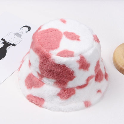 Winter Bucket Hat Women's Fashion Milk Cow Grain Panama Warm Hats Female Vintage Faux Fur Fisherman Cap Hats For Women Casual