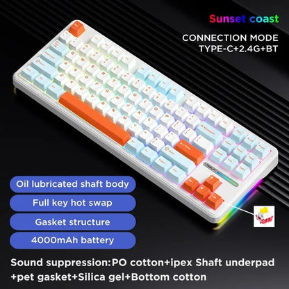 Teclado Mecânico AULA F87Pro 2.4g/Usb/Bluetooth Tri Mode Sem Fio 87 Teclas 5 Camadas de Amortecimento Adequado para Jogos+Digitação