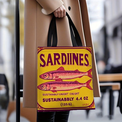 1pc Sardine Chic Polyester Tote Bag Lightweight Durable Fabric for Work School Shopping Gifts Sardine Gifts Everyday Carry Bag