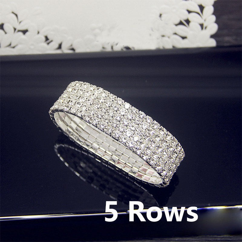 Luxuosa Pulseira Elástica de Cristal Zircônia AAA Branca Bling Cravejada Strass Feminina para Casamento