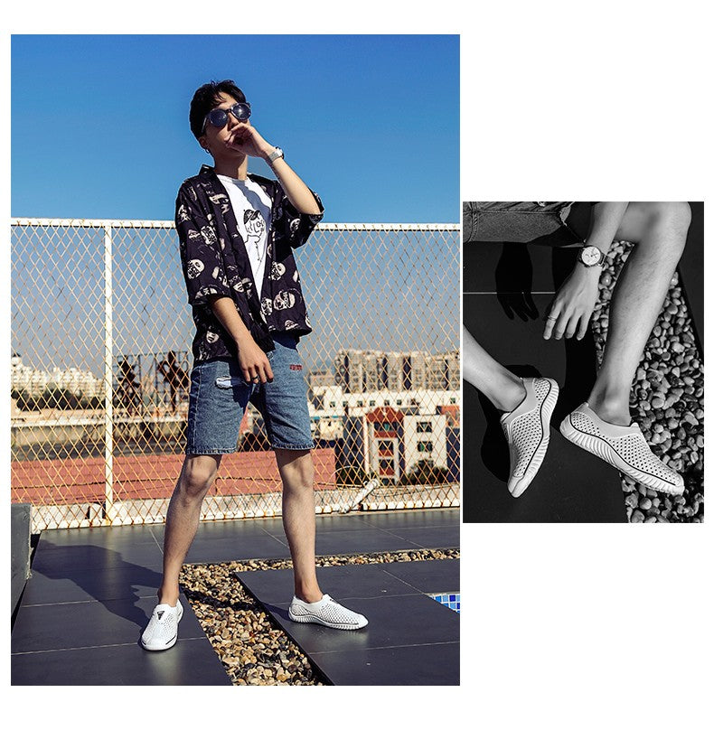 2025 Breathable Summer Men Slippers Outdoor Water Shoes Hollow Ultra Light Beach Shoes Casual Men Sandals  Black Garden Shoes