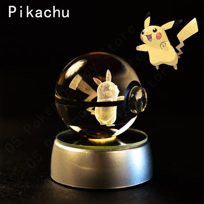 Pokemon Crystal Ball 3D Pikachu Mewtwo Mew Gengar Night Light Lamp Base Pokeball Crystal Pokemon Glass Ball Figure Presente de Aniversário