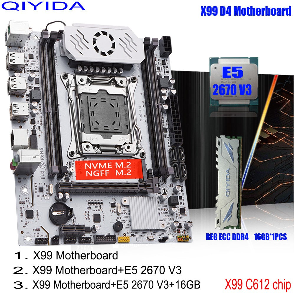 QIYIDA X99 Conjunto de Placa-Mãe Kit LGA 2011-3 Processador CPU Xeon E5 2670 V3 16G REG ECC DDR4 RAM Memória NVME M.2 SATA3.0 USB3.0