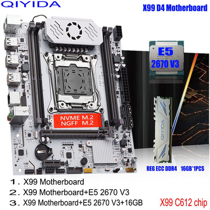 QIYIDA X99 Conjunto de Placa-Mãe Kit LGA 2011-3 Processador CPU Xeon E5 2670 V3 16G REG ECC DDR4 RAM Memória NVME M.2 SATA3.0 USB3.0