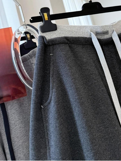 Patchwork Drawstring High Waist Wide Leg Pants for Women Spring and Autumn  Curved Hem Trousers