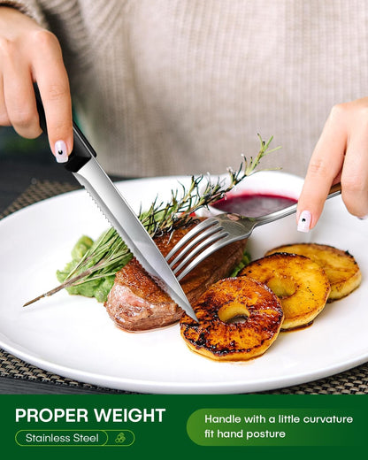 Conjunto de talheres de 48 peças com facas de carne para 8 pessoas, talheres de aço inoxidável espelhado, conjunto de utensílios laváveis na máquina de lavar louça
