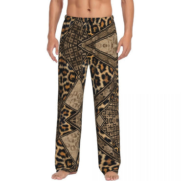 Custom Leopard Print Pajama Pants Men's Animal Skin Sleepwear Lounge Sleep Bottoms Stretch with Pockets