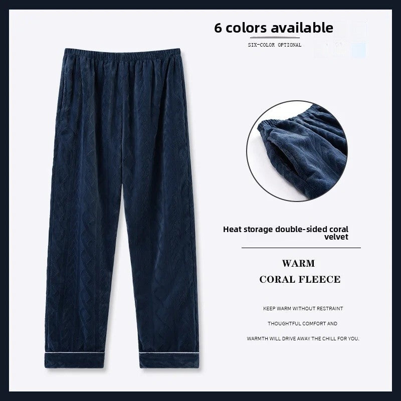 Men's Thickened Coral Fleece Pajama Pants Home Leisure Velvet Plush Winter Warm Large Size Sleepwear Comfortable Soft Fabric