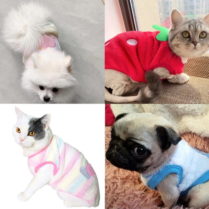 Roupa De Gato De Lã Desenho Animado Outono Inverno Casaco Quente Jaqueta Para Cães De Estimação Cachorro Gatos Suéter Roupas Macias Fantasias De Gatinhos Produtos