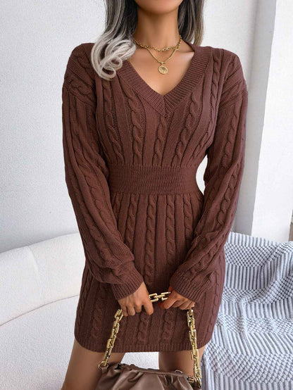 VigoCasey 2025 V Neck Casual Short Knit Dress Autumn Winter Women Solid Long Sleeve Dress Lady Khaki Bodycon Knitted Dresses