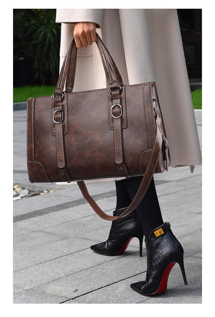 retro style women's handbag simple PU versatile shoulder bag for women large-capacity tote bag lady commuting crossbody bag