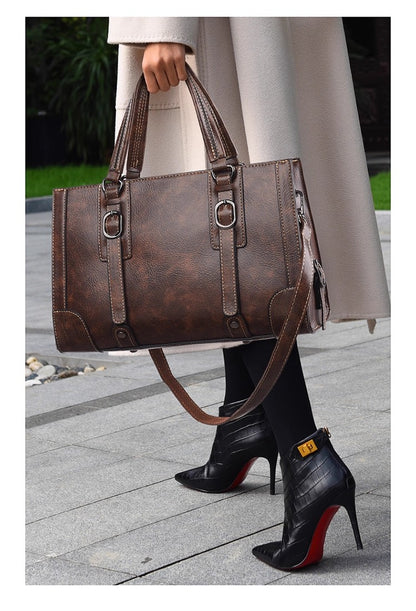 retro style women's handbag simple PU versatile shoulder bag for women large-capacity tote bag lady commuting crossbody bag