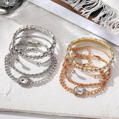 IPARAM Conjunto de 4 Pulseiras de Luxo para Mulheres Pulseiras com Corrente Ajustável Brilhantes de Cristal Joias da Moda Punk