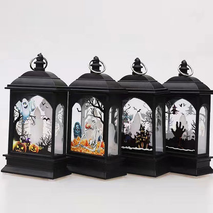 Portable Pumpkin Ghost Castle Lantern Lamp Hanging LED Jack-O-Lanterns Halloween Decoration Party Flame Haunted House Props Gift