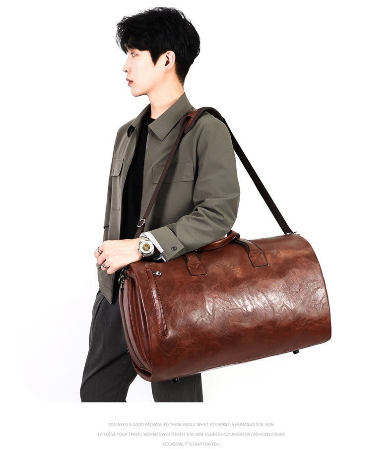 Vintage Suit Travel Bag with Large Capacity Waterproof PU Fabric Independent Shoe Case for Business Trip Suit Protection Bag