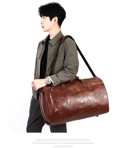 Vintage Suit Travel Bag with Large Capacity Waterproof PU Fabric Independent Shoe Case for Business Trip Suit Protection Bag