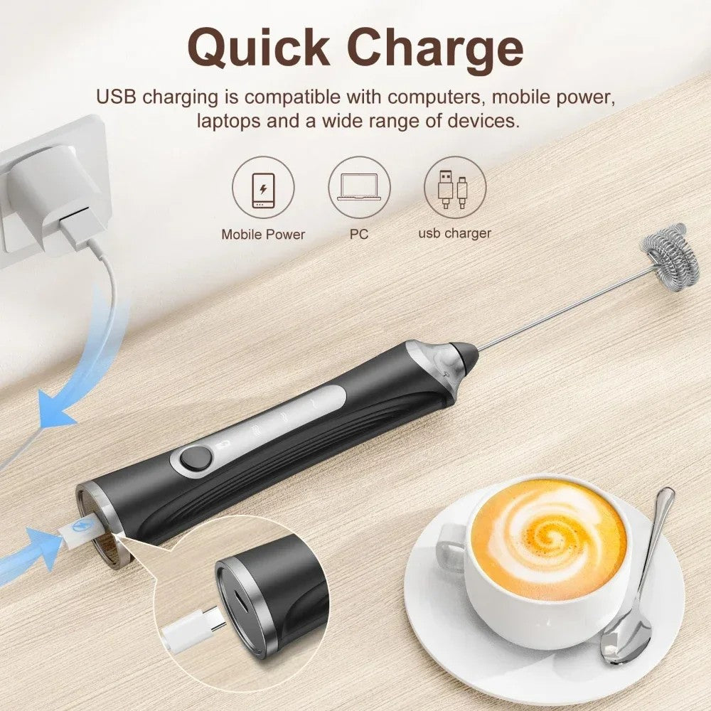 Batedor de ovos elétrico, máquina de café, espumador de bebidas portátil recarregável, batedeira de geleia e creme portátil de 3 velocidades, liquidificador de cozinha