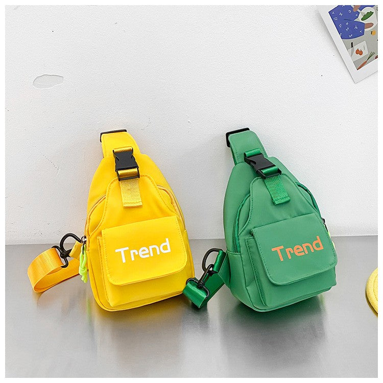 Bolsa de ombro infantil de cor lisa com letras simples, moderna, de nylon, para crianças, bolsa transversal, fofa, casual, para meninos, pochete, bolsa de mão