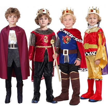 Boy King Prince Role Playing Costume Royal Set Prince Crown Cloak Halloween Birthday Makeup Party Gorgeous Dress Up No scepter