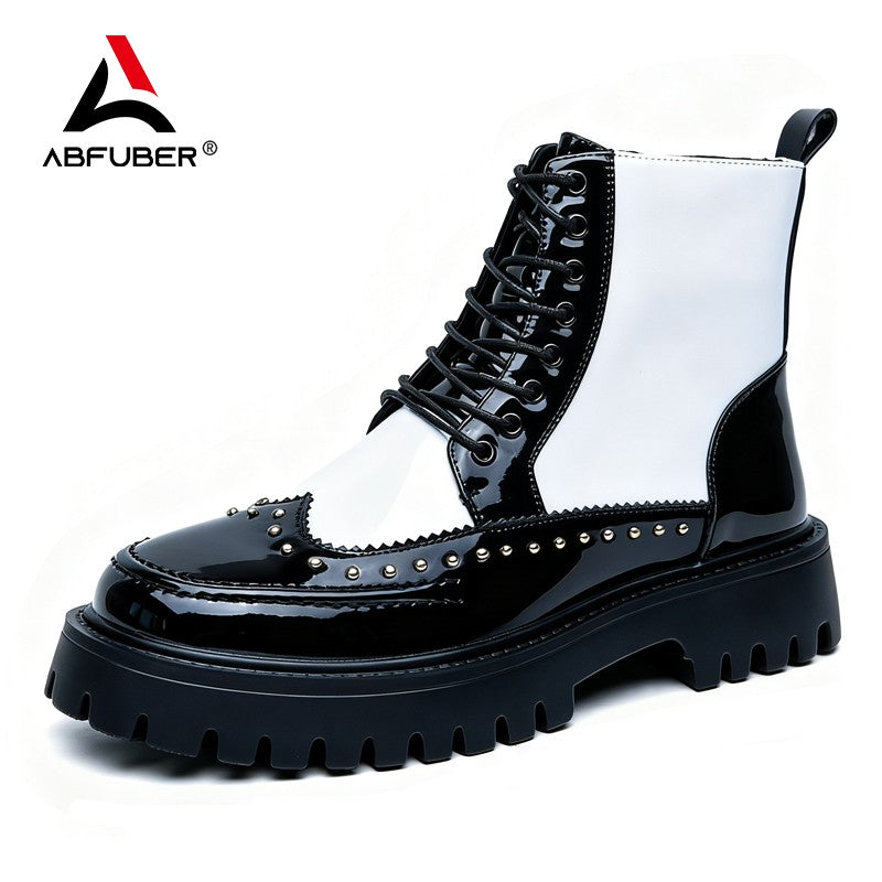 Fashion Rivet Designer Men Boots Motorcycle Pointed Toe Luxury Middle Ankle Short Leather Boots Men Punk Business Dress Shoes