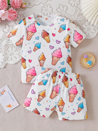 Summer Sets Children's Clothing Girl Kids Toddler Clothes Cute 3D Tie-Dye Print T-Shirt Top Shorts 2PCS Baby Kids Tracksuit Sets