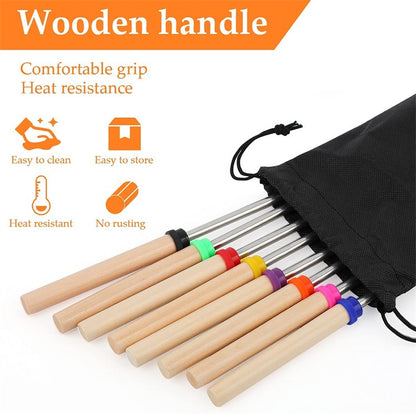 LMETJMA 8 pcs Barbecue Skewers Extendable Marshmallow Roasting Sticks Stainless Steel BBQ Telescoping Smores Skewers KC0467