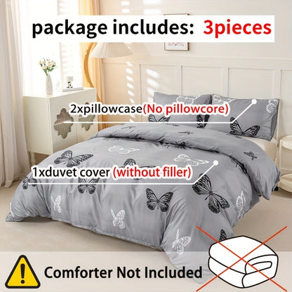 Conjunto de Capa de Edredom com Estampa de Borboleta 3 Peças, Conjunto de Cama Macio e Suave para a Pele Inclui 1 Capa de Edredom e 2 Fronhas