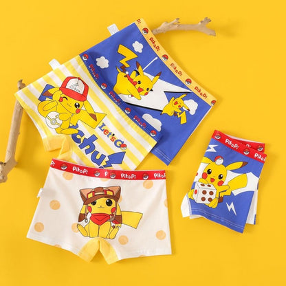 Cueca Boxer Infantil 4 Peças Pokémon para Meninos Algodão Anime U Pouch Bulge Roupa Íntima Desenho Animado Shorts Infantis Fofos Respiráveis Calças Boxer 2-12 Anos